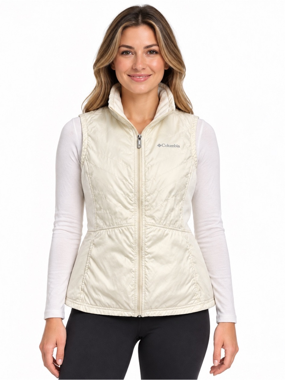 Columbia Ivory Quilted Fleece Panel Full Zip Vest Women’s Small